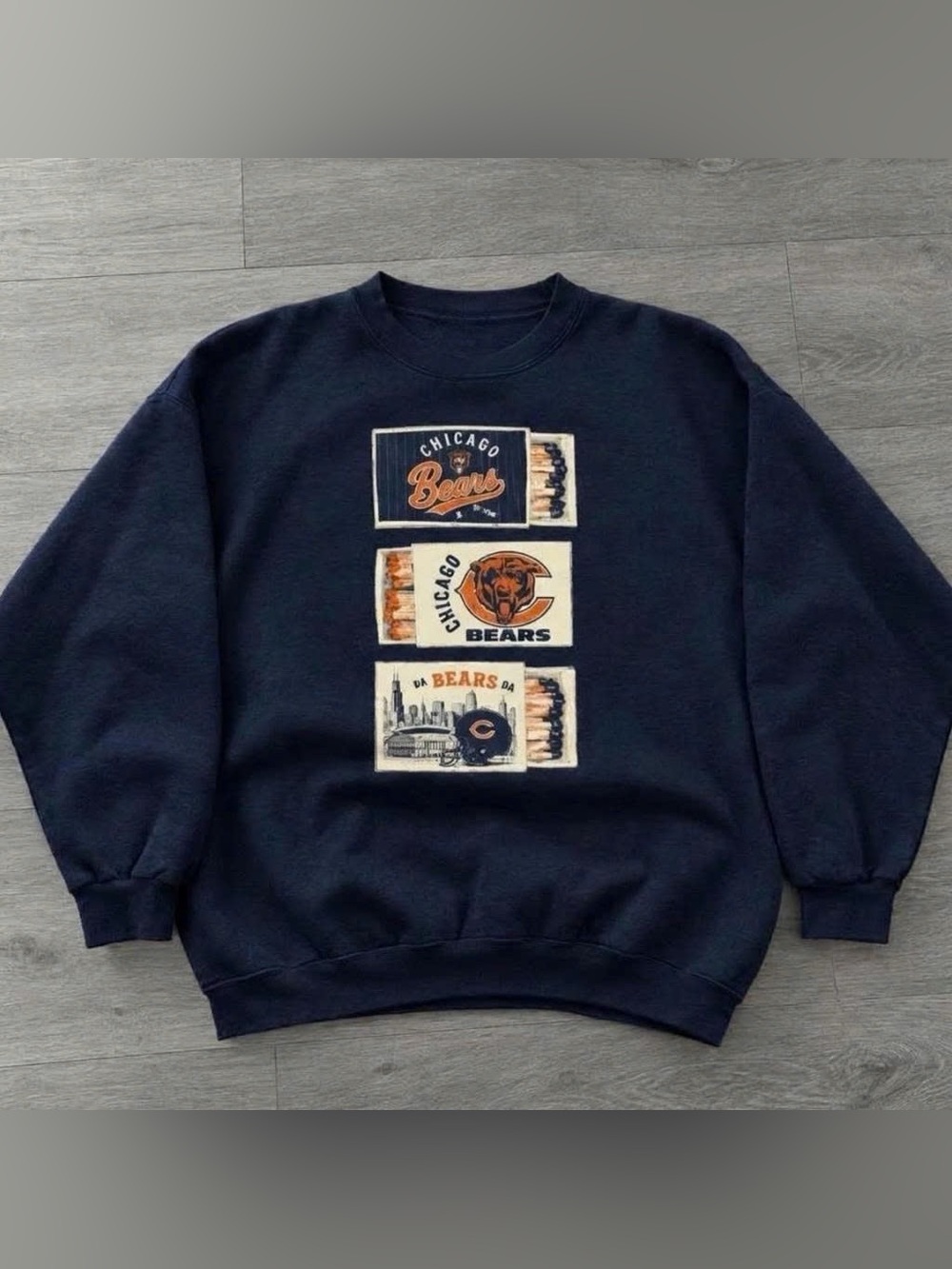 Vintage Navy Chicago Bears Patch Crewneck Sweatshirt